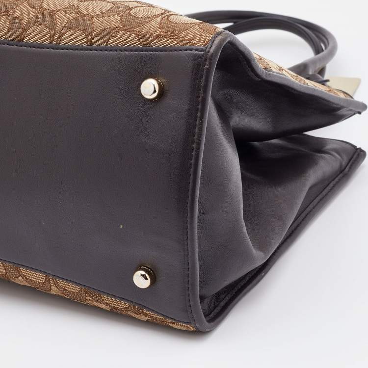 Pre Owned Coach Brown/Beige Signature Canvas and Leather Crosby Carryall Satchel