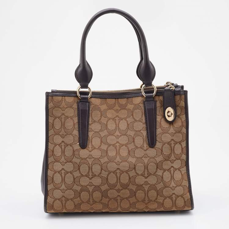 Pre Owned Coach Brown/Beige Signature Canvas and Leather Crosby Carryall Satchel