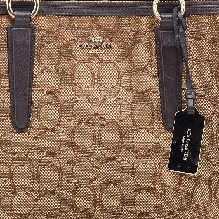 Pre Owned Coach Brown/Beige Signature Canvas and Leather Crosby Carryall Satchel