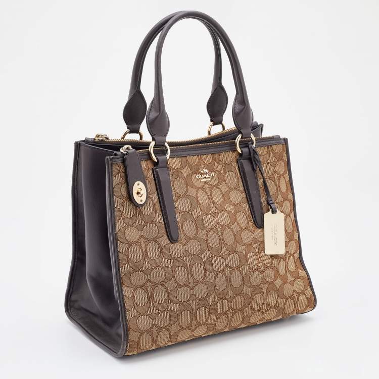 Pre Owned Coach Brown/Beige Signature Canvas and Leather Crosby Carryall Satchel