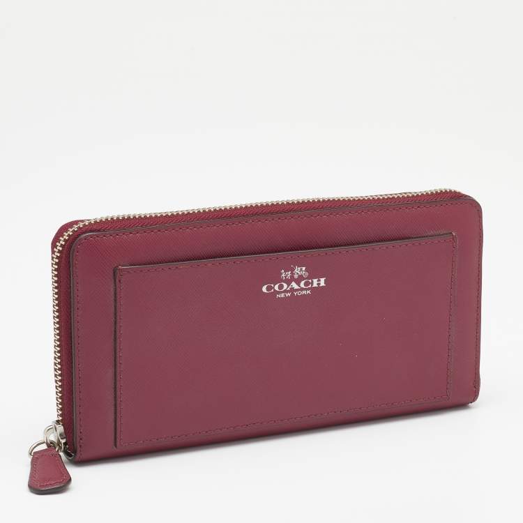 Pre Owned Coach Magenta Pink Saffiano Leather Zip Around Wallet