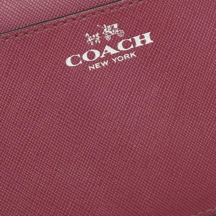 Pre Owned Coach Magenta Pink Saffiano Leather Zip Around Wallet