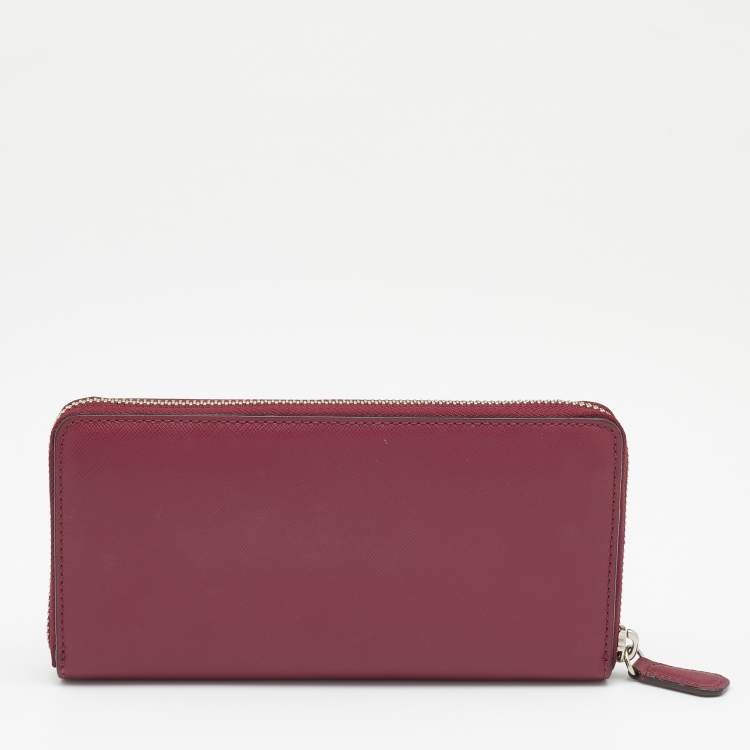 Pre Owned Coach Magenta Pink Saffiano Leather Zip Around Wallet