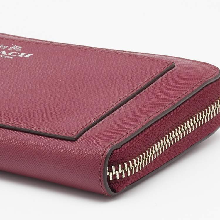 Pre Owned Coach Magenta Pink Saffiano Leather Zip Around Wallet