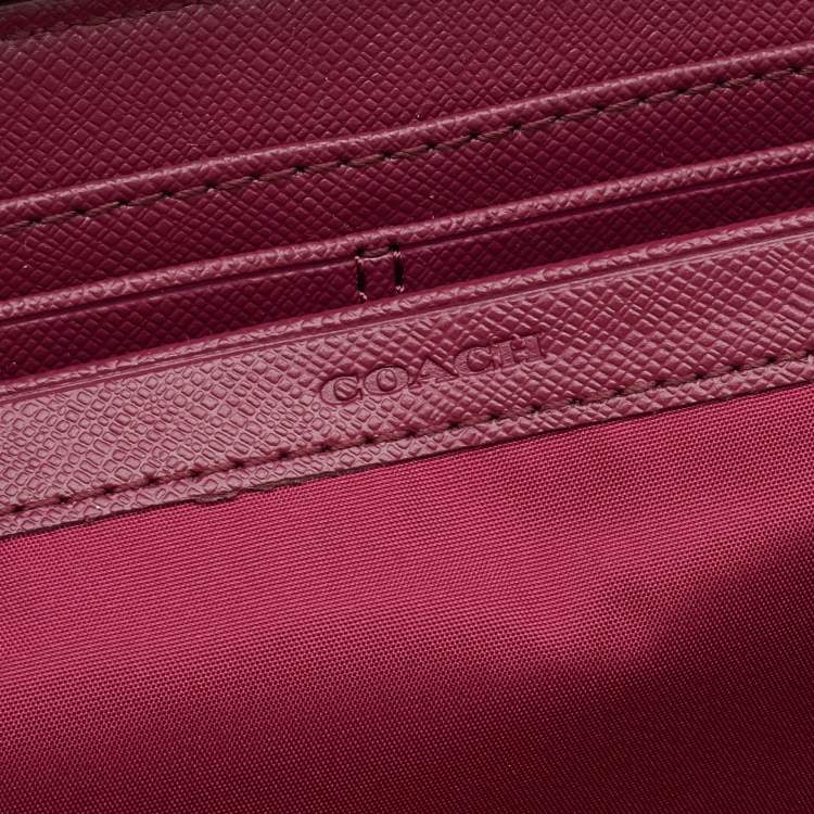 Pre Owned Coach Magenta Pink Saffiano Leather Zip Around Wallet