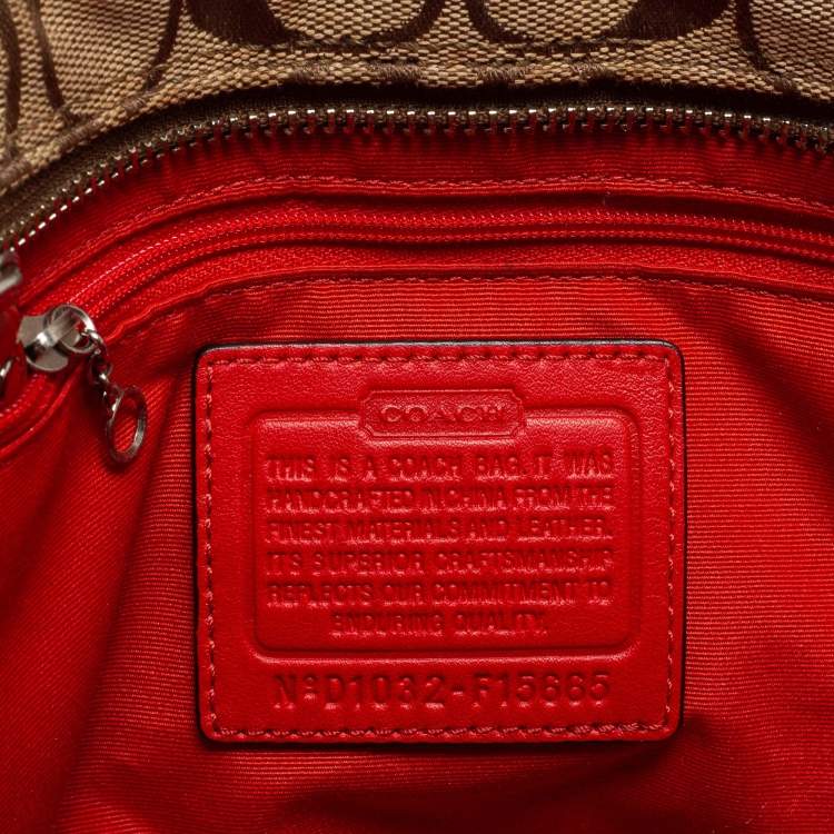 Pre Owned Coach Beige/Orange Signature Canvas and Leather Hampton Tote