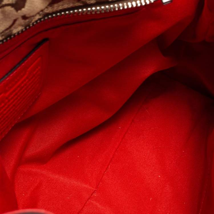 Pre Owned Coach Beige/Orange Signature Canvas and Leather Hampton Tote