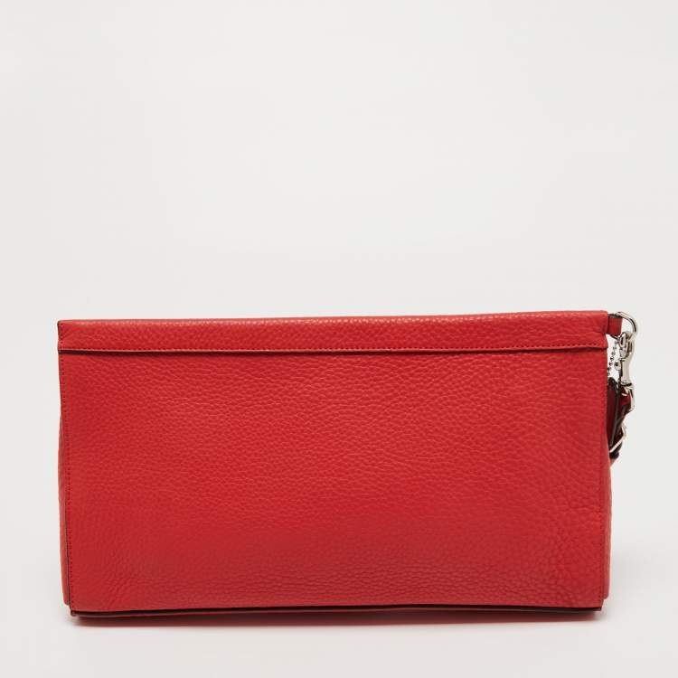 Pre Owned Coach Orange Leather Wristlet Clutch