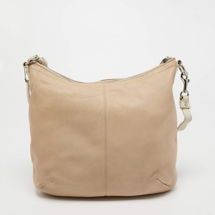 Pre Owned Coach Light Beige/White Leather Penelope Hobo
