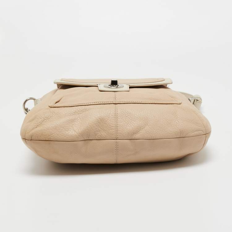 Pre Owned Coach Light Beige/White Leather Penelope Hobo
