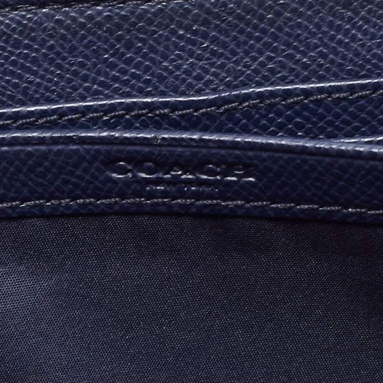 Pre Owned Coach Beige/Blue Signature Coated Canvas and Leather Accordion Zip Around Wallet