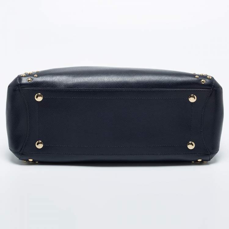 Pre Owned Coach Navy Blue Studded Leather Margot Satchel