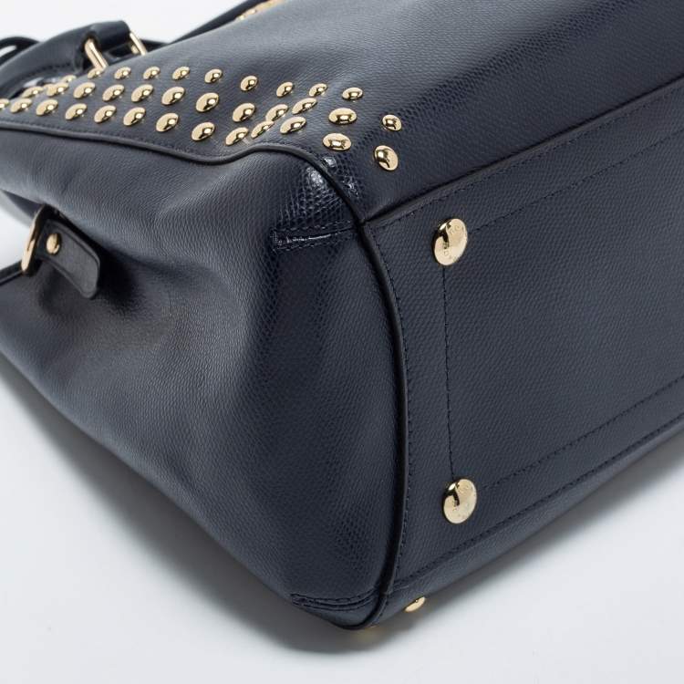Pre Owned Coach Navy Blue Studded Leather Margot Satchel