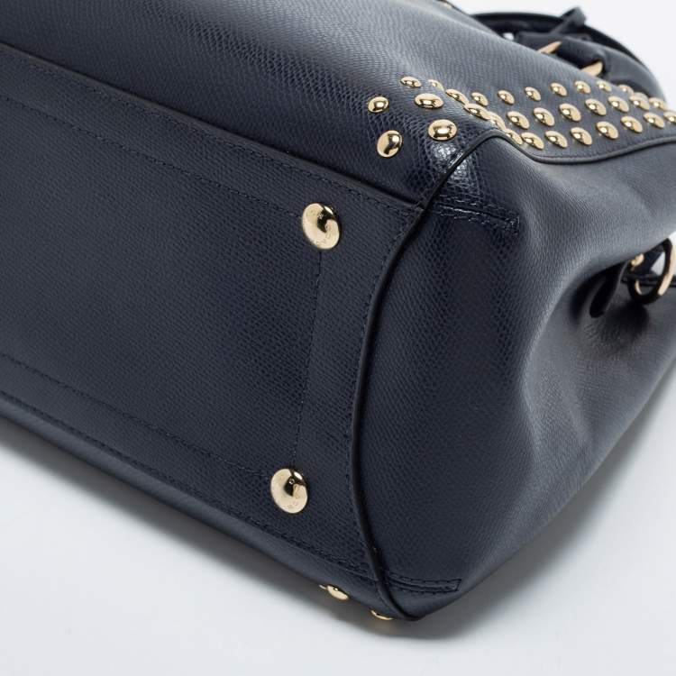 Pre Owned Coach Navy Blue Studded Leather Margot Satchel