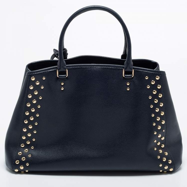 Pre Owned Coach Navy Blue Studded Leather Margot Satchel