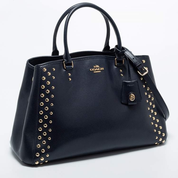 Pre Owned Coach Navy Blue Studded Leather Margot Satchel
