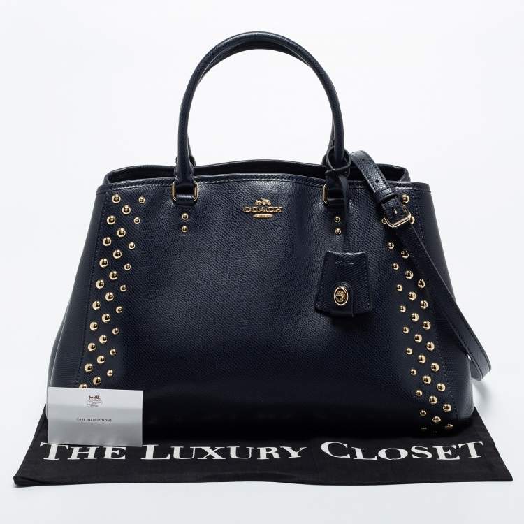 Pre Owned Coach Navy Blue Studded Leather Margot Satchel
