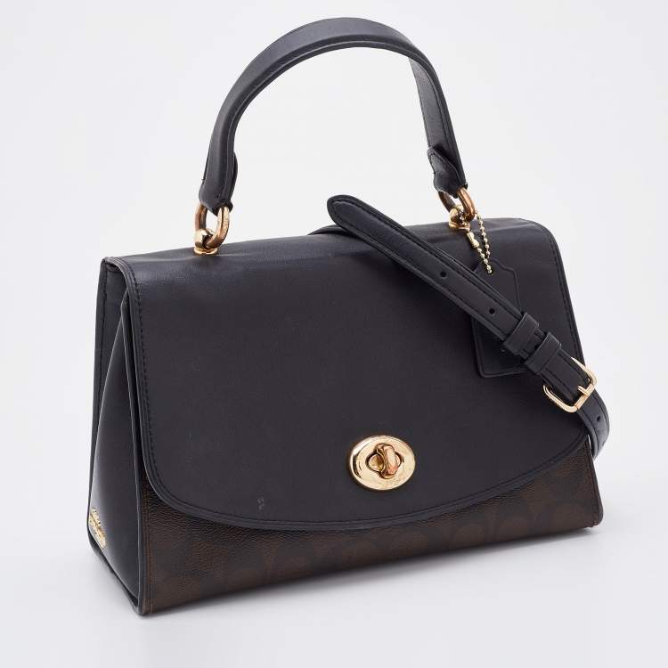 Pre Owned Coach Brown/Black Signature Canvas and Leather Tilly Top Handle Bag