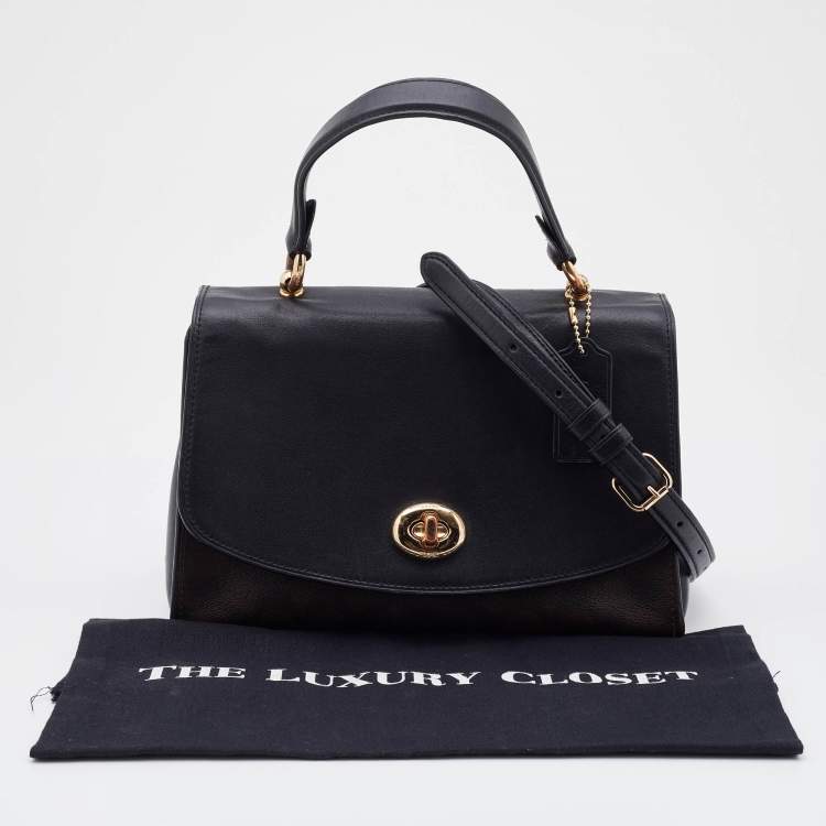 Pre Owned Coach Brown/Black Signature Canvas and Leather Tilly Top Handle Bag
