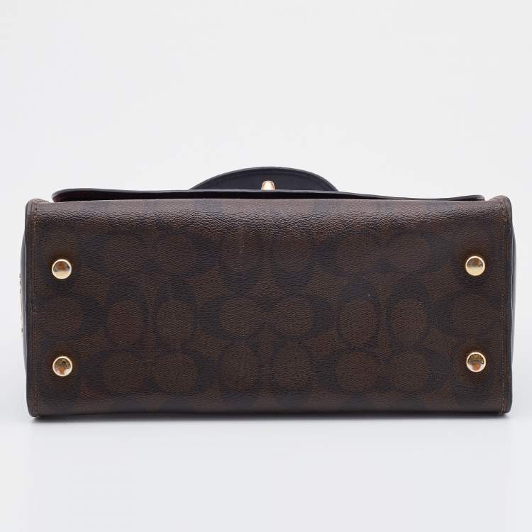Pre Owned Coach Brown/Black Signature Canvas and Leather Tilly Top Handle Bag