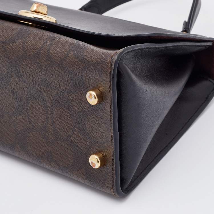 Pre Owned Coach Brown/Black Signature Canvas and Leather Tilly Top Handle Bag