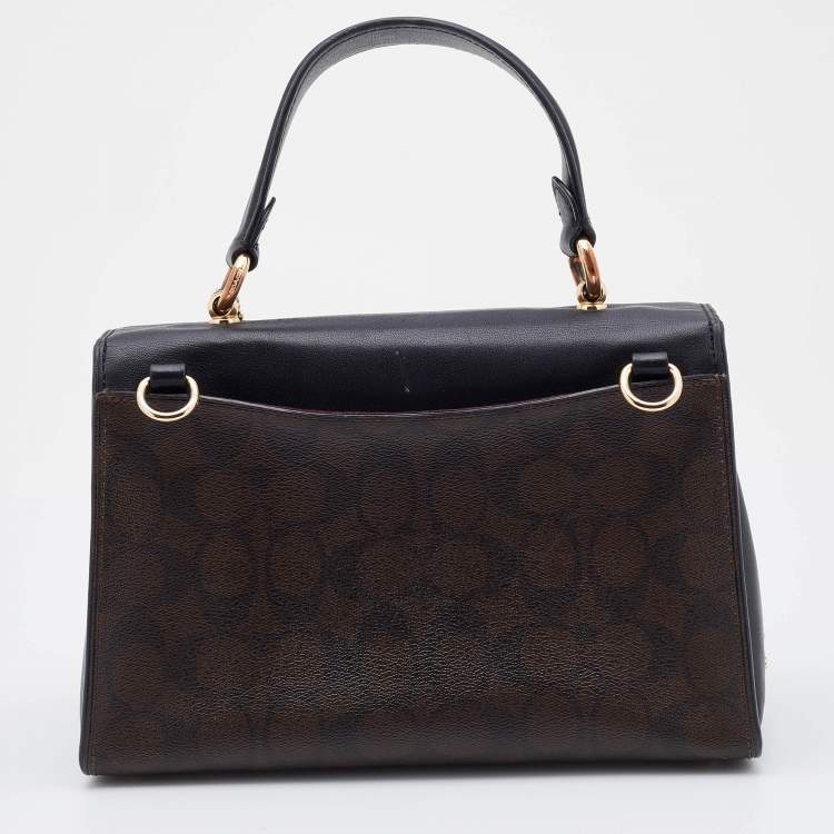 Pre Owned Coach Brown/Black Signature Canvas and Leather Tilly Top Handle Bag