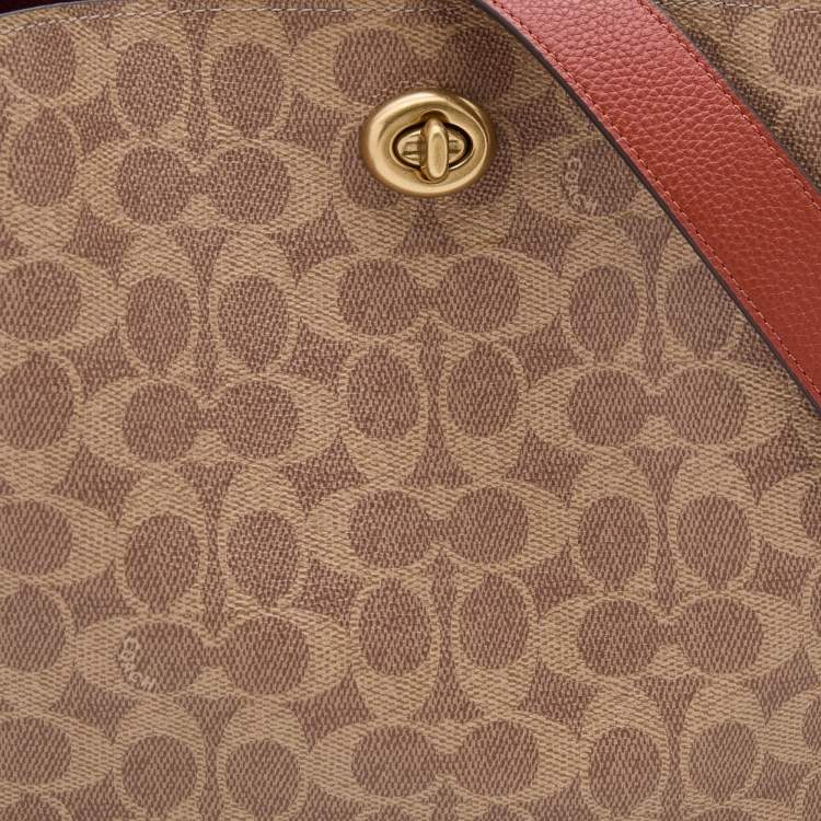 Pre Owned Coach Beige/Brick Red Coated Canvas and Leather Willow Shoulder Bag