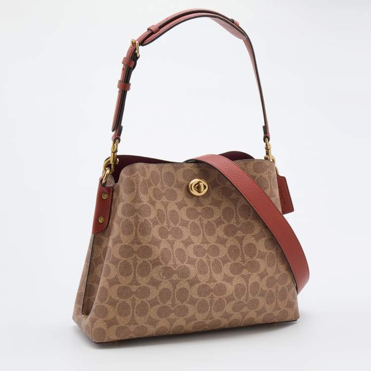 Pre Owned Coach Beige/Brick Red Coated Canvas and Leather Willow Shoulder Bag