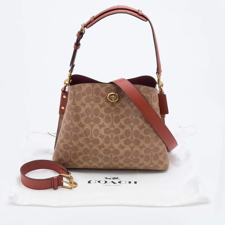 Pre Owned Coach Beige/Brick Red Coated Canvas and Leather Willow Shoulder Bag