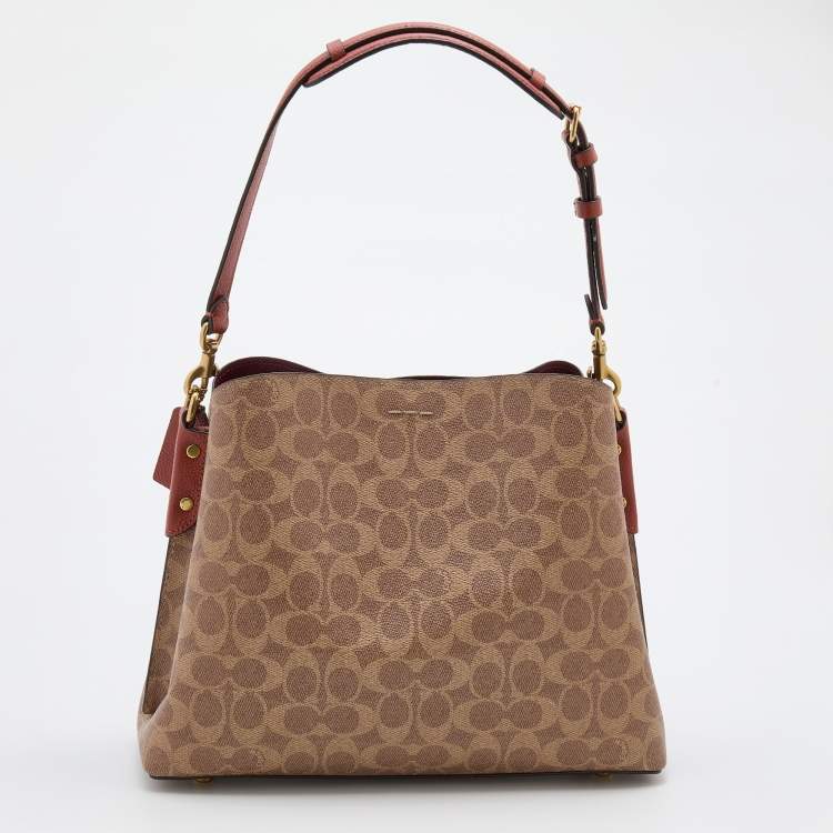 Pre Owned Coach Beige/Brick Red Coated Canvas and Leather Willow Shoulder Bag