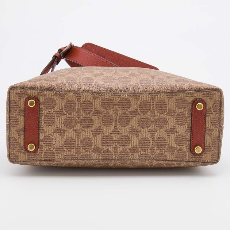 Pre Owned Coach Beige/Brick Red Coated Canvas and Leather Willow Shoulder Bag