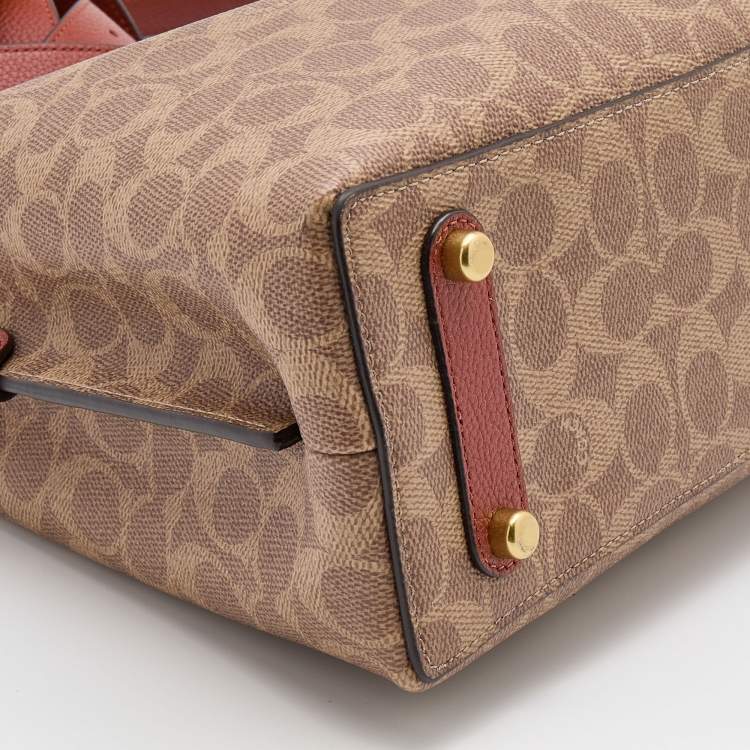 Pre Owned Coach Beige/Brick Red Coated Canvas and Leather Willow Shoulder Bag