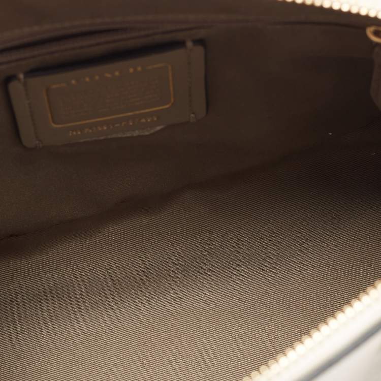 Pre Owned Coach White/Brown Leather Cora Dome Satchel