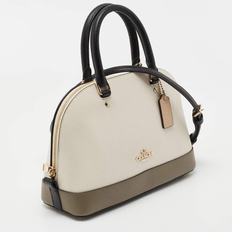 Pre Owned Coach White/Brown Leather Cora Dome Satchel