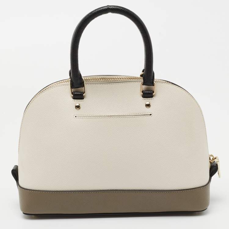 Pre Owned Coach White/Brown Leather Cora Dome Satchel