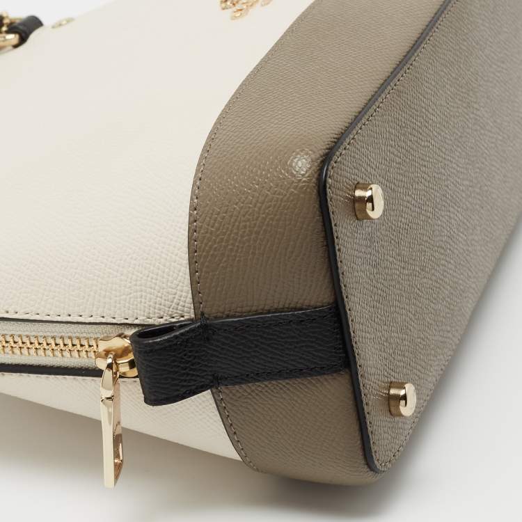 Pre Owned Coach White/Brown Leather Cora Dome Satchel