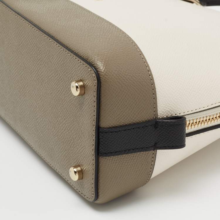 Pre Owned Coach White/Brown Leather Cora Dome Satchel