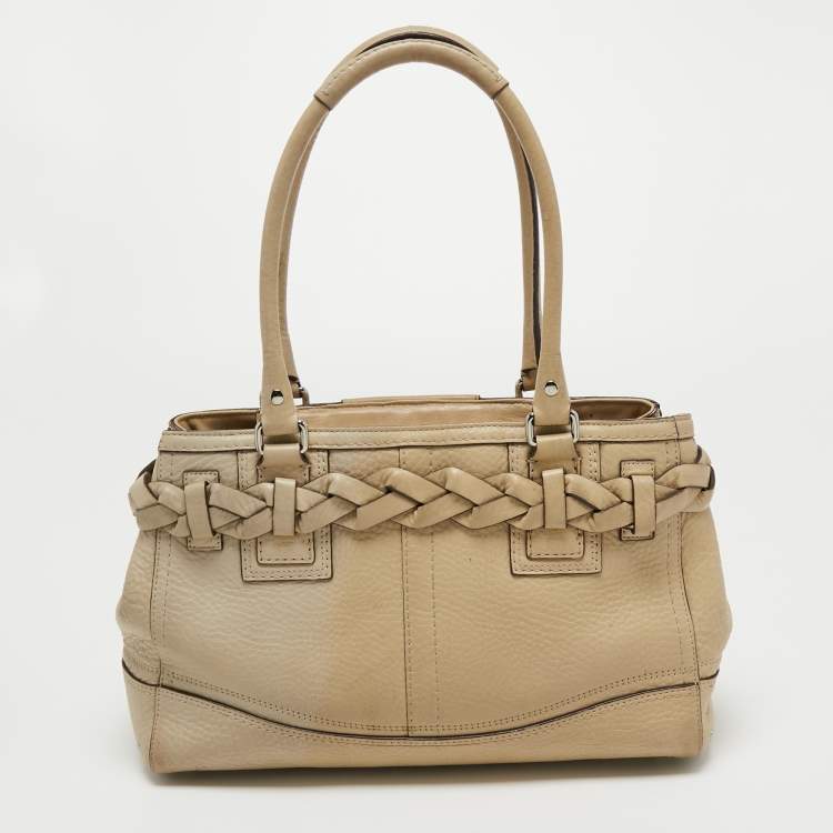 Pre Owned Coach Beige Grained Leather Hampton Tote
