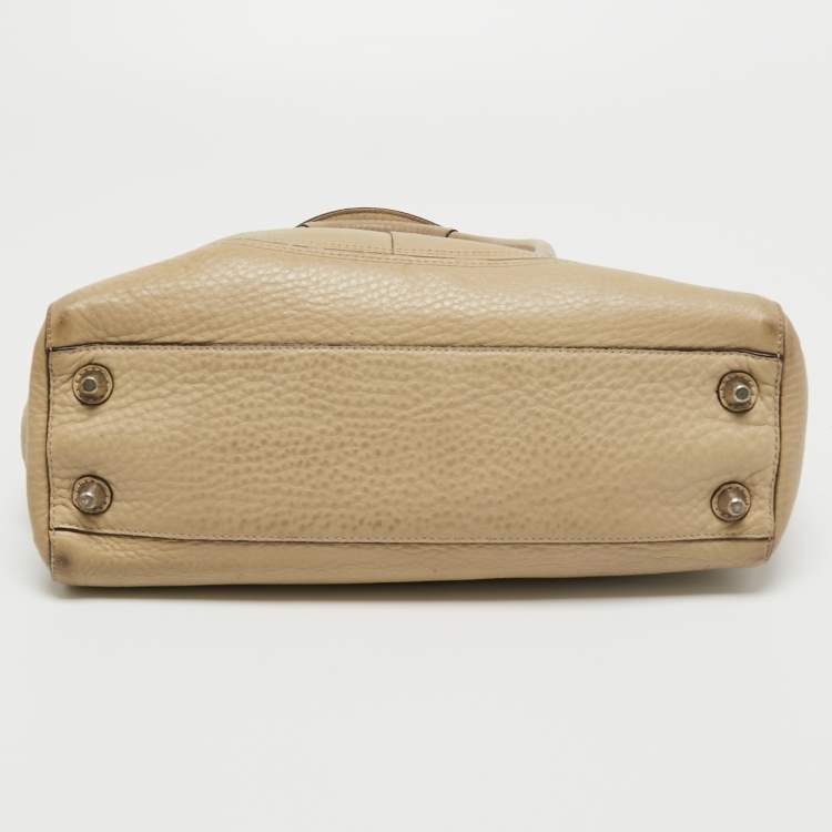 Pre Owned Coach Beige Grained Leather Hampton Tote