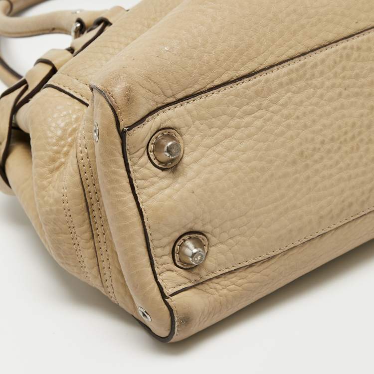 Pre Owned Coach Beige Grained Leather Hampton Tote