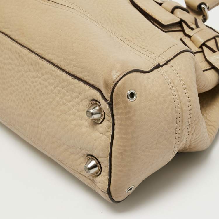 Pre Owned Coach Beige Grained Leather Hampton Tote