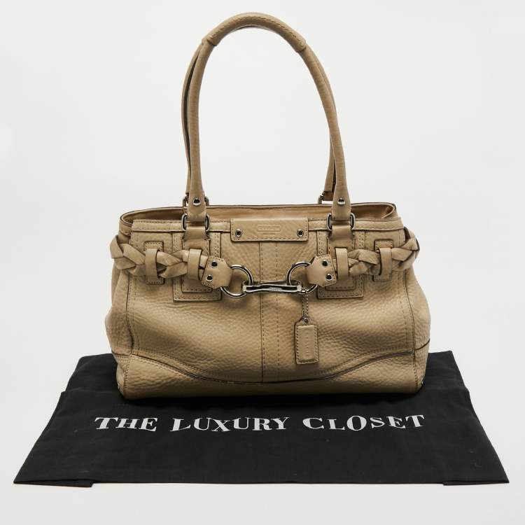 Pre Owned Coach Beige Grained Leather Hampton Tote