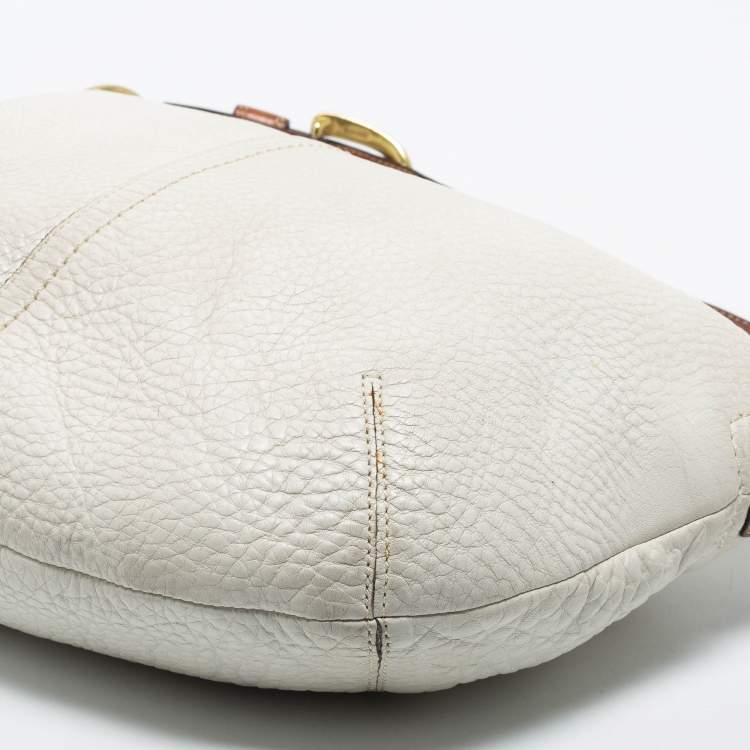 Pre Owned Coach White/Brown Leather Zip Hobo