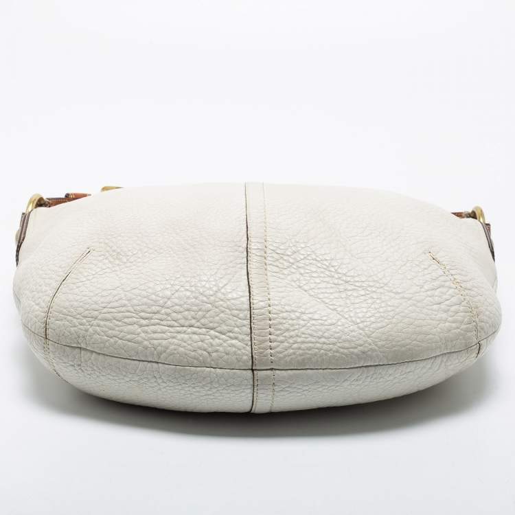 Pre Owned Coach White/Brown Leather Zip Hobo
