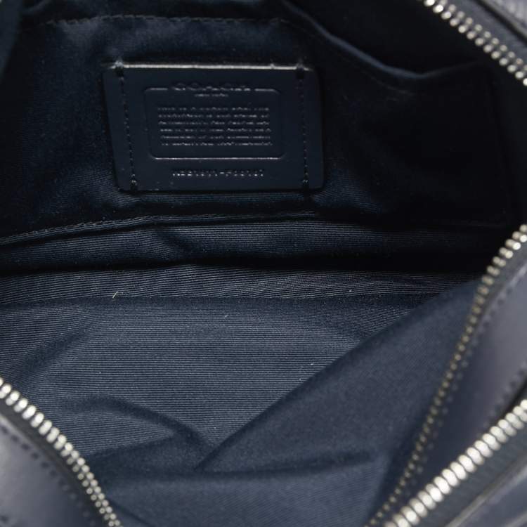 Pre Owned Coach Navy Blue Signature Coated Canvas and Leather Jes Camera Crossbody Bag