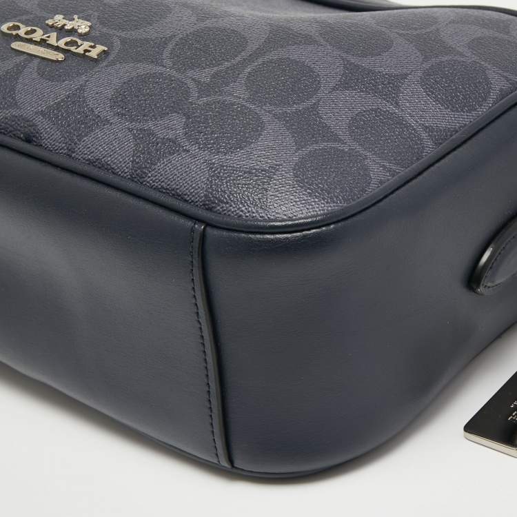 Pre Owned Coach Navy Blue Signature Coated Canvas and Leather Jes Camera Crossbody Bag