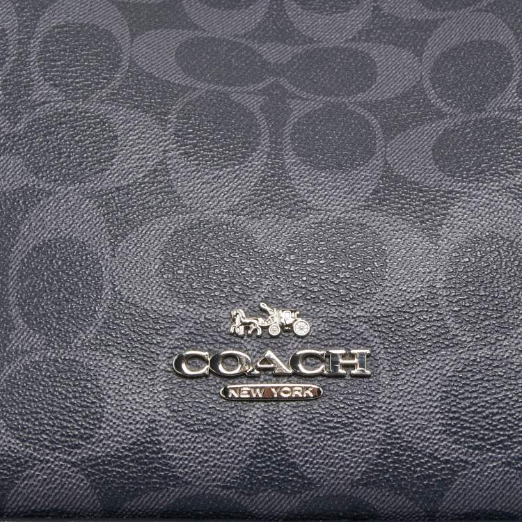 Pre Owned Coach Navy Blue Signature Coated Canvas and Leather Jes Camera Crossbody Bag