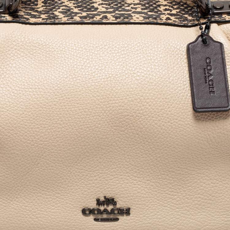 Pre Owned Coach Beige/Cream Snakeskin and Leather Colorblock Satchel 