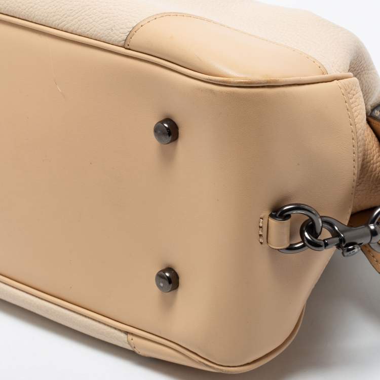 Pre Owned Coach Beige/Cream Snakeskin and Leather Colorblock Satchel 