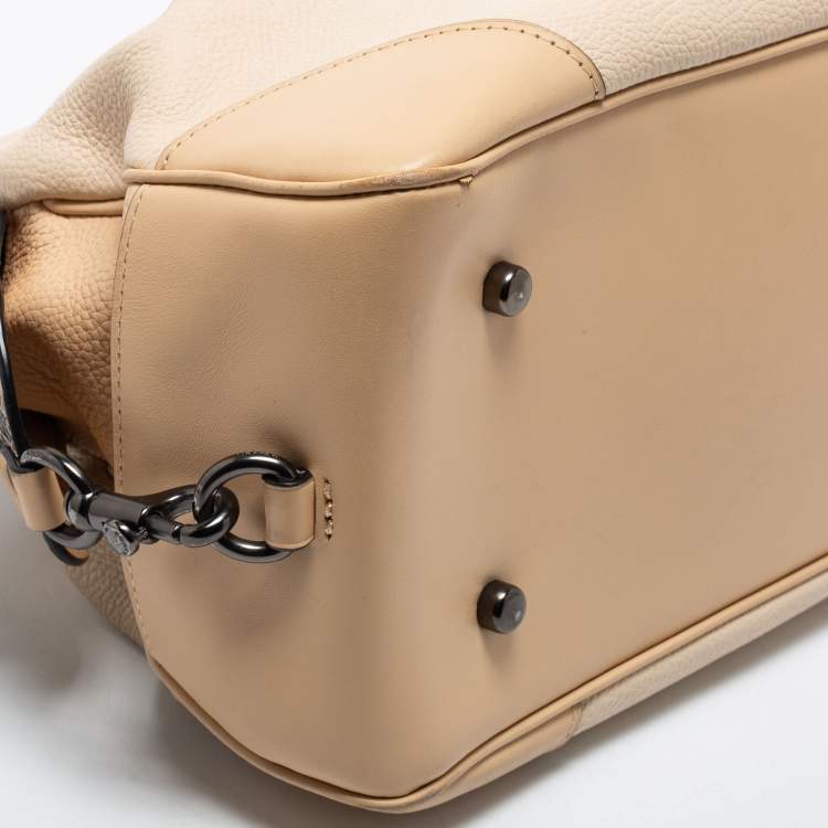 Pre Owned Coach Beige/Cream Snakeskin and Leather Colorblock Satchel 